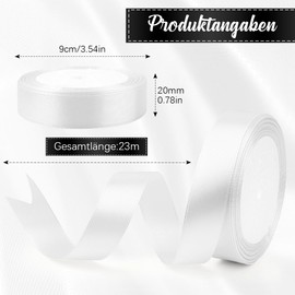 Gift Ribbon White Webbing Satin Ribbon White 20 mm 23 m Ribbon for Wedding Decoration Satin Ribbon White for Baby Shower Birthday Gifts Satin Ribbons Gift Packaging Christmas Gifts