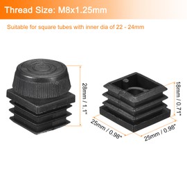 uxcell 12Pcs Inserts for Square Tubes with Leveling Feet, for 0.98"x0.98" OD Square Tube, Adjustable 10-14mm M8-1.25mm Thread Black Plastic Furniture Chair Blanking End Caps Insert