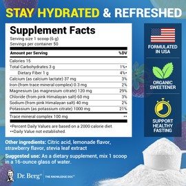 Dr. Berg Zero Sugar Hydration Keto Electrolyte Powder - Enhanced w/ 1000 mg of Potassium & Real Pink Himalayan Salt (NOT Table Salt) - Strawberry Lemonade Hydration Drink Supplement - 50 Servings