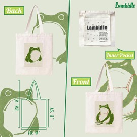 Lamkidle Cute Frog Tote Bag Aesthetic Funny Frog Tote Bag Cotton Canvas Bag For Women Gift Bag Reusable Grocery Bag Beach Bag