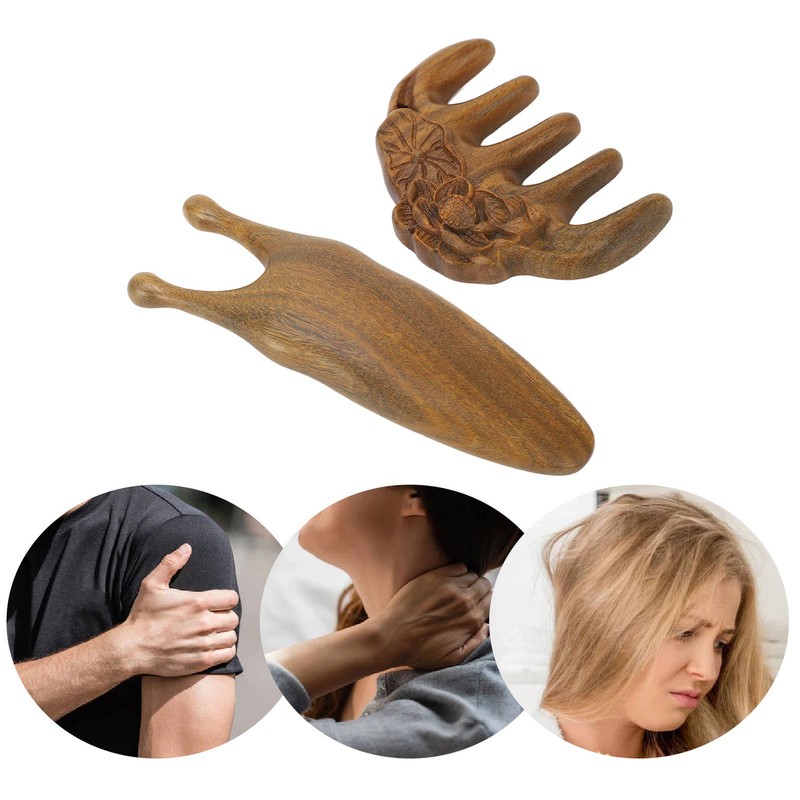 Sandalwood Nose Guasha Massage Tool Five Tooth Scalp Meridians Scraping