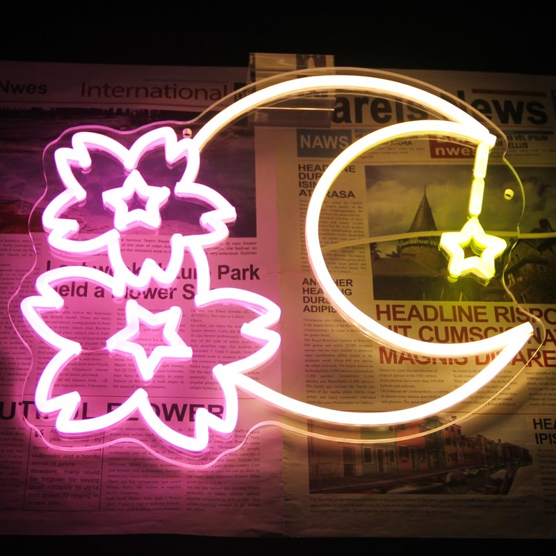 Kullneon Sakura Moon Neon Sign Star Neon Signs for Wall