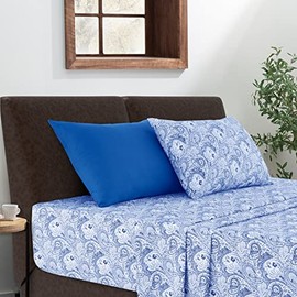 Lux Decor Collection Bed Sheets - 4 Pc Twin Sheets Set - 1800 Thread Count Brushed Microfiber Sheets - 16 Inches Deep Pocket Bedding Sheets & Pillowcases (Twin, Paisley White/Blue)