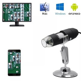 KALEA-INFORMATIQUE Digital Microscope for PC Mac or Smartphone 1x to 1600x Magnification with Lighting and Photo and Video Recording