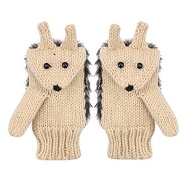 haozaikeji Cute Hedgehog Gloves Women Winter Knitted Mittens Thermal Furry Girls Cute Gloves Thicken Warm Cartoon Animal Mittens Soft Hand Warmer