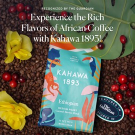 Kahawa 1893 Whole Bean Coffee Medium Roast Ethiopian Blend 12 Oz - As Seen on Shark Tank, High Antioxidants, Naturally Sweet, Organically Grown, Ethically & Sustainably Sourced