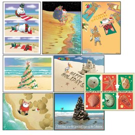Beach Christmas Card Variety Pack - 24 Cards & envelopes - Assortment #2
