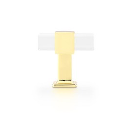 knobelite 5 Pack Polished Gold Cabinet Knobs with Zinc Alloy Base, Acrylic Cabinet Pulls for Kitchen, Modern Cupboard Single Hole Dresser Drawer Pull Handle