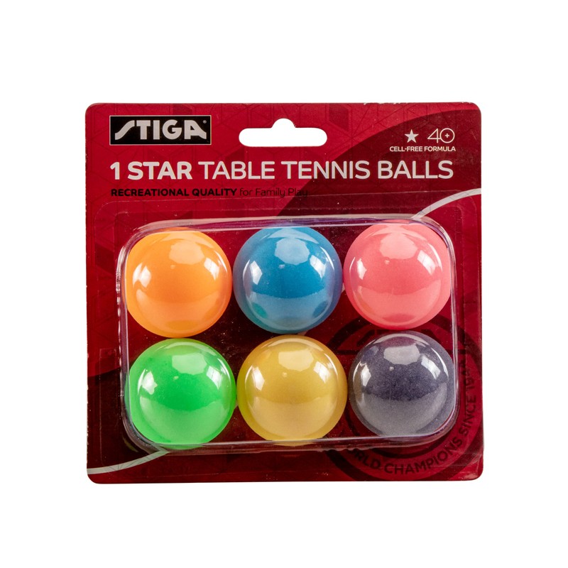 STIGA 6 Pack Multi-Color Table Tennis Balls - 40mm ITTF
