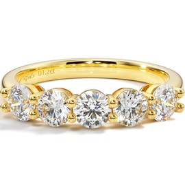 Blueeve 5 Stone Cubic Zirconia Wedding Band for Women, 4MM D Color VVS1 Clarity Lab Created Diamond Anniversary Ring 14K Yellow Gold Hypoallergenic Wedding Rings for Women Cubic Zirconia Rings