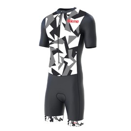 Mens Cycling Skinsuit Gel Padded One Piece Trisuit Bike Top Short Sublimated Design, Grey/Cameo