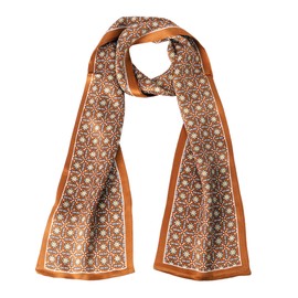 MEISEE 100% Mulberry Silk Scarf for Women 59”*6.3” Long Headscarf Neck Scarf Hair Wraps and Shawls with Gift Packed, Caramel and Black Flowers