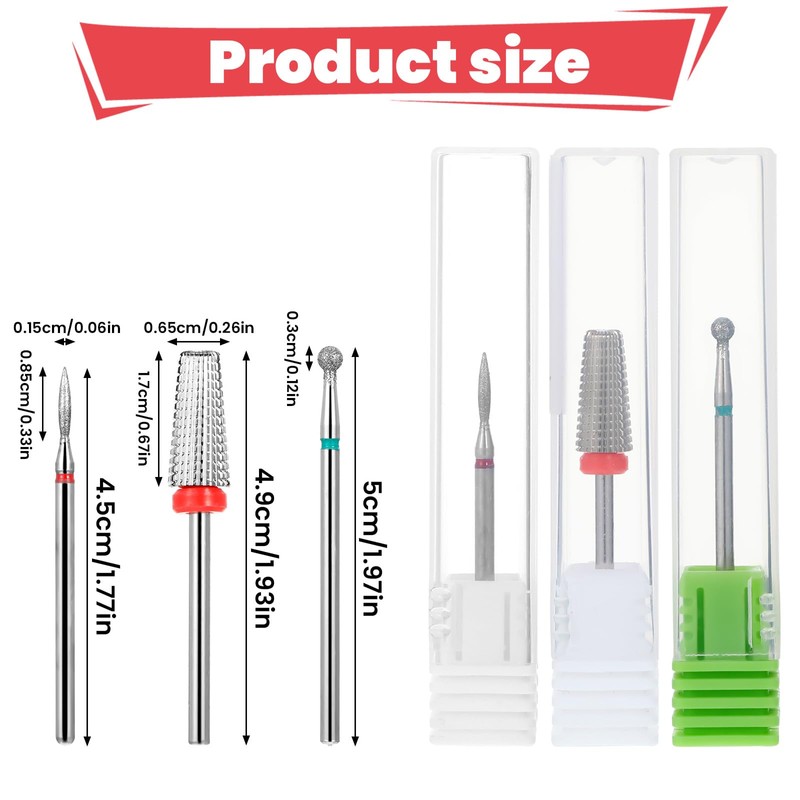 oruola Nail Drill Bits,3pcs 5 in 1 Carbide Nail Drill