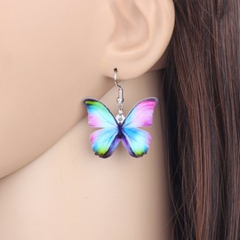 LONYOO Acrylic Colorful Butterfly Earrings Dangling Drop Jewellery Spring Summer Gifts for Women Girls Charms (Multi)