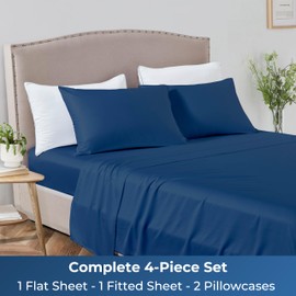 SKINA Twin Bed Sheets Set - 3 Pieces: Deep Pockets, Double Brushed Fabric, Exceptionally Soft, Breathable and Wrinkle Resistant - Eco-Friendly Hotel Luxury - Classic Navy Blue, Comfort You Can Trust