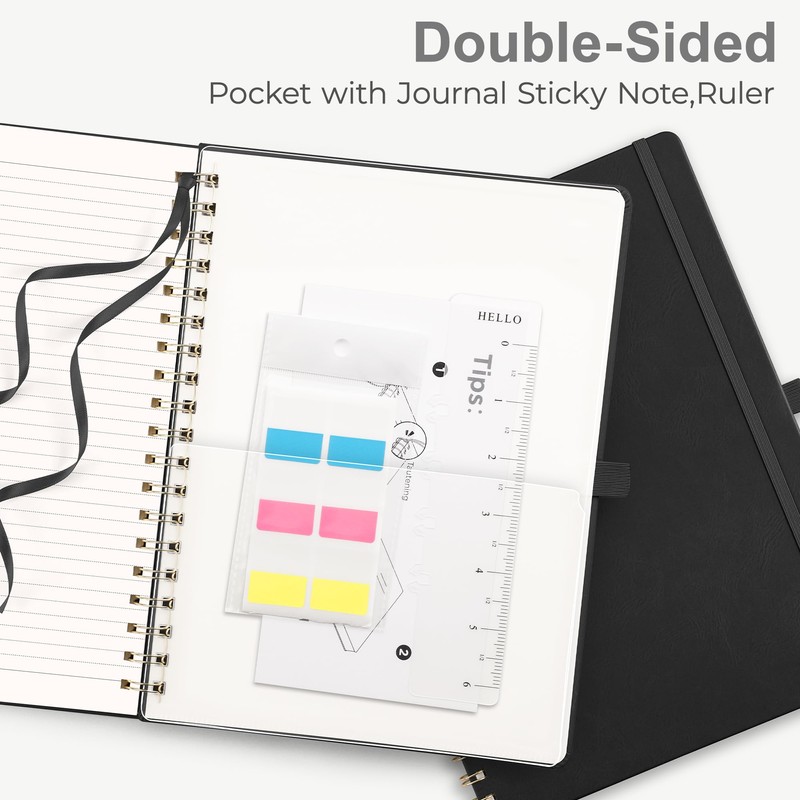 RETTACY Lined A4 Notebook Spiral-College Ruled Notebook,Large Hardcover Leather Journals