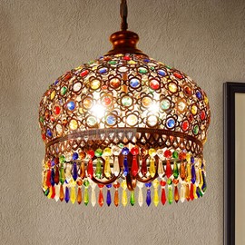 Aeyee Handmade Crystal Pendant Light Fixture, Bohemian Style Hanging Lamp, Colorful Hanging Pendant Lamp in Red Bronze (12.5")