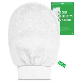 KeeChal Exfoliating Glove, Upgrade Double-layer Cushioned, For Delicate Skin & Beginners, Brighten Tattoos, Smooth Skin, Prevent Ingrown Hairs & KP, Self-Tan Prep/Removal (1 pc, Moonlight White)