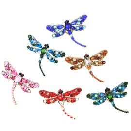 Apol Set of 6 Dragonfly Themed Fashion Enamel Crystal Rhinestones Brooch Pin for Women Jewelry Clothes Dress Scarf Decoration, Alloy, Rhinestone