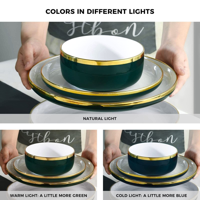 Pokini Porcelain Dinnerware Sets, 12 Piece Luxury China Plates and