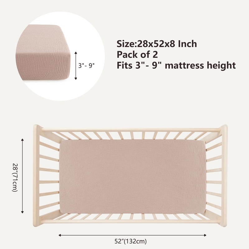 Bearmoss Muslin Cot Sheets 100% Cotton Baby Bed Sheets Soft&Breathable
