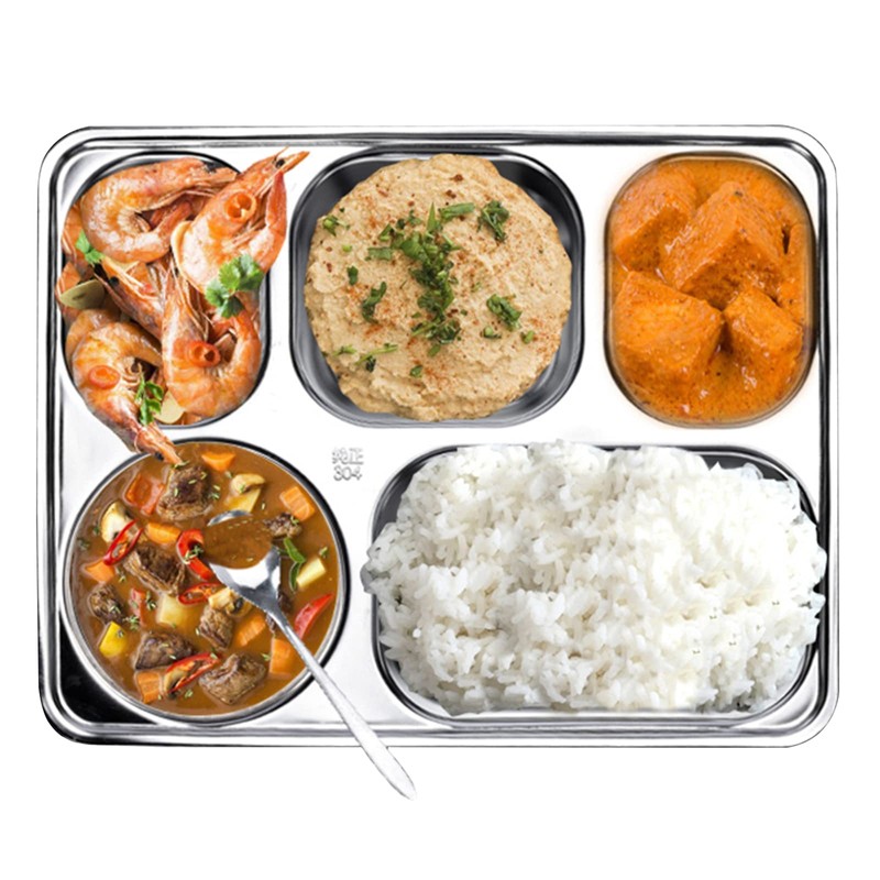 Tebery 3 Pack Stainless Steel Rectangular Divided Plates Tray, 5