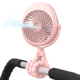 GRANDFAST Portable Misting Stroller Fan, 4000mAh Battery Powered with 360° Pivot, Personal Mister Fan with Flexible Tripods for Cooling Outdoor Travel Office Wagon Crib Car Treadmill