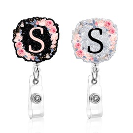 2 Pack A-Z Letter Badge Reels Holder Retractable with ID Clip for Nurse Name Tag Card Nursing for Doctor Teacher Student Employee Office Medical Work S