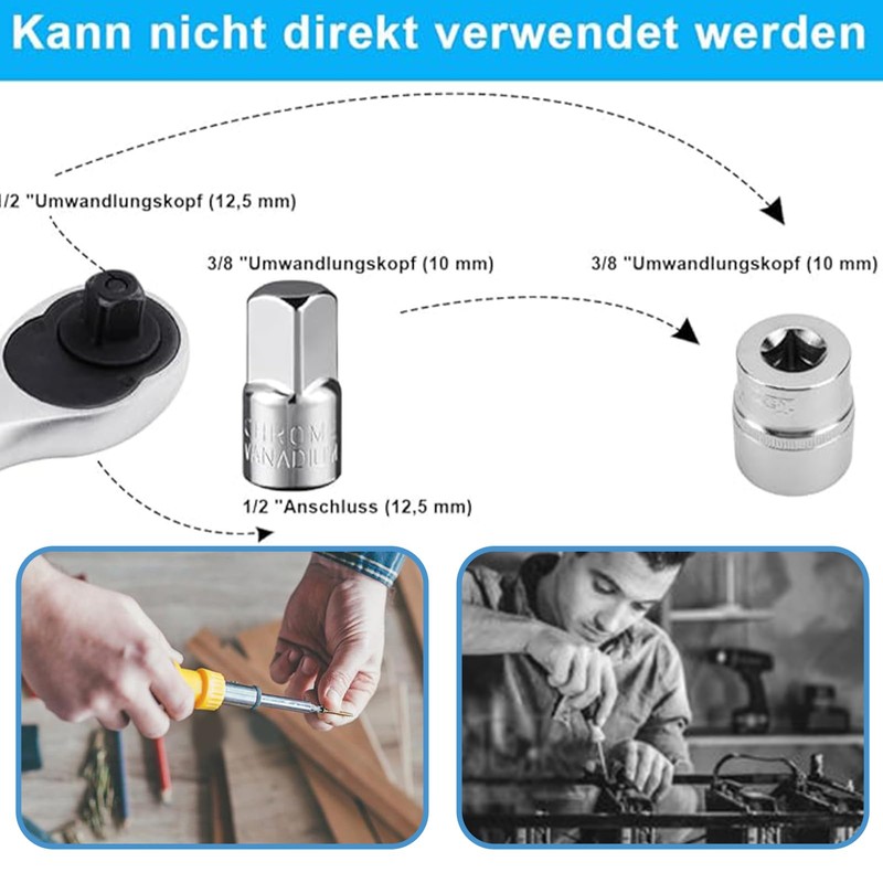 6 Piece Adapter Set, Socket Adapter, Ratchet 3/8 to 1/2,