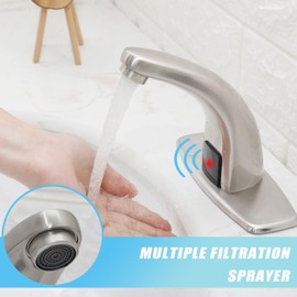 Greenspring Touchless Bathroom Sink Faucet, Battery or Plug-in Powered, Motion Sensor Activated Hands Free Basin Tap for Commercial with Control Box and Temperature Mixer, Brushed Nickel