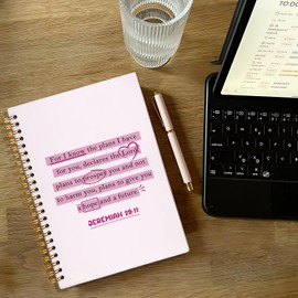 NEFMGEG Pink Preppy Christian Spiral Notebook Journal, Jeremiah 29:11 Bible Prayer Journal for Women, Christian Gifts for Women, Religious Scripture Notebook, 5.5x8.3 Inch