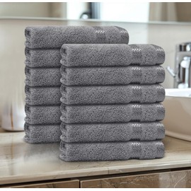 Casabella 12 Pack Flannel Face Cloth - 100% Cotton Face Towels Soft & Absorbent Super Quality Washcloths 30x30CM, Fingertip Towels for Makeup Removal & Cleansing - Silver Face Cloth