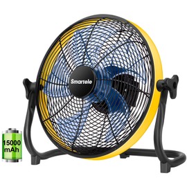 Smartele 16“ Rechargeable Floor Fan,Up to 30 Hours Outdoor Fan,15000mAh Battery Powered Fan for Garage Industrial Camping Car Travel Hurricane 16Inch