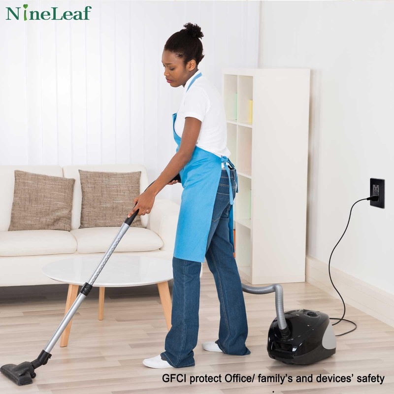 Nineleaf Black GFCI Outlet 15Amp 2PK,Black Outlets Receptacles,GFI Electrical Outlet