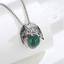 EUDORA Harmony Ball Dragon Necklace for Men and Women with Obsidian Pink Crystal, Vintage Dragon Necklace Pendant, Amulet Energy Jewellery Gift for Women Men, Chain 20 Inches + 2 Inches, Copper,