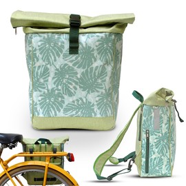 Ikuri Bicycle Bag / Backpack Combination Bicycle Backpack Made of Tarpaulin for Pannier Rack Pannier Bag Waterproof for Women, Monstera