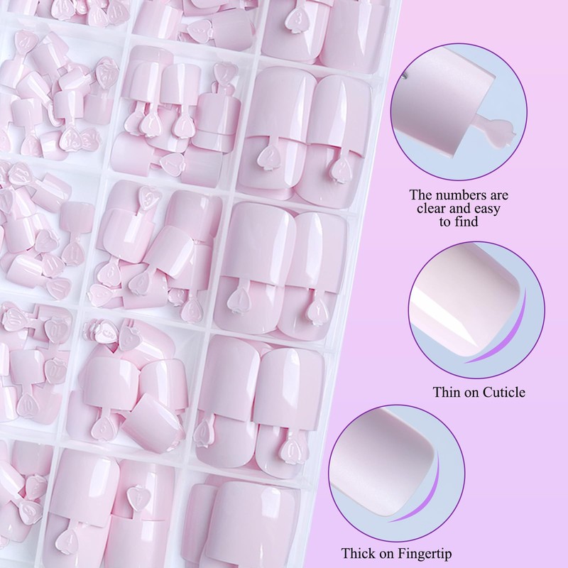 160pc Pink Press on Toenails Women Fake Toe Nails with