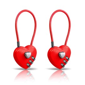 YAODHAOD 2 Pack Combination Lock, 3 Digit Heart Shaped Padlock for School Gym Locker, TSA Approved Cable Luggage Locks, Sports Locker Lock, Luggage,Fence,Backpack,Valentine Gift (Red)