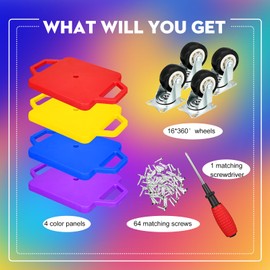 4 Pcs Sports Scooter Board with Handles Sitting Scooter Board Colored Plastic Casters Sport Floor Scooter Board for Children Gym Indoor Outdoor Activities Play Equipment