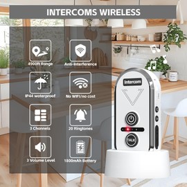 PANDAAR Intercoms Wireless for Home, 2 Way Intercom Communication 4900ft Long Range,Room to Room Intercom Wireless with 3 Volume Levels,20 Chimes Home Intercom System for Indoor Outdoor Use