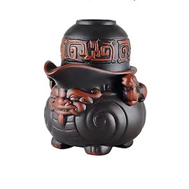 Handmade Ceramic Teapot Set, Chinese Pixiu Teapot and Teacup Set, Zisha Kung Fu Porcelain Teapot, Purple Clay Tea Sets (black)