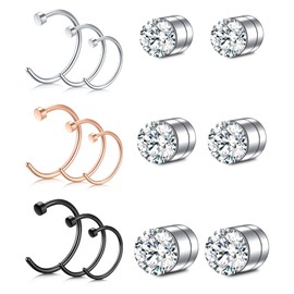 Rajnard Fake Nose Ring Fake Nose Piercing Fake Nose Stud Faux Nose Ring Fake Ear Helix Cartilage Lip Piercing Ring Pack of 15, Stainless Steel