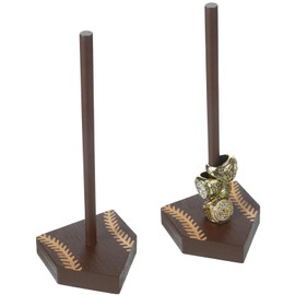 Beeveer 2 Sets Baseball Wooden Ring Holder 10 Inches Softball Ring Display Stand Stacked Storage Organizer Christmas Birthday Gift for Dad Grandpa(Brown)