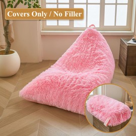 XeGe Fluffy Kids Stuffed Animal Storage Bean Bag Cover (No Filler), Plush Fuzzy Faux Fur Beanbag Organizer with Handle for Teens Girls Adults, Shaggy Furry Plush Toys Holder Floor Lounger Chair, Pink