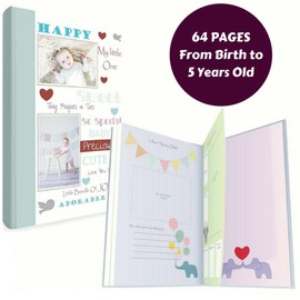 Baby Memory Book w/Keepsake Box & 30 Monthly & Baby First Milestone Stickers - Gender Neutral First Year Scrapbook Journal - Baby Photo Album for Boys