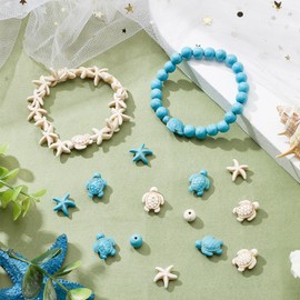nbeads Approx. 176 Pieces 6 Styles Synthetic Turquoise Bead Strands, Turtle Beads Charms Starfish Starfish Gemstone Stone Spacer Beads for Jewellery Making DIY Bracelet Necklace