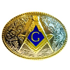 Free Masons Emblem Belt Buckle - Polished Silver Finish