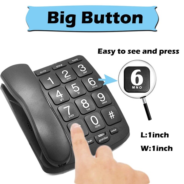 Large Button Phone for Seniors, JeKaVis Amplified Corded Phone for