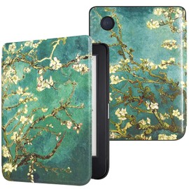 DMLuna Case for Kobo Clara BW (Model N365) / Clara Colour (Model N367) / Clara 2E 6", Ultra Slim Lightweight Folio Premium PU Leather Protective Cover with Auto Sleep/Wake Function, Almond Blossom