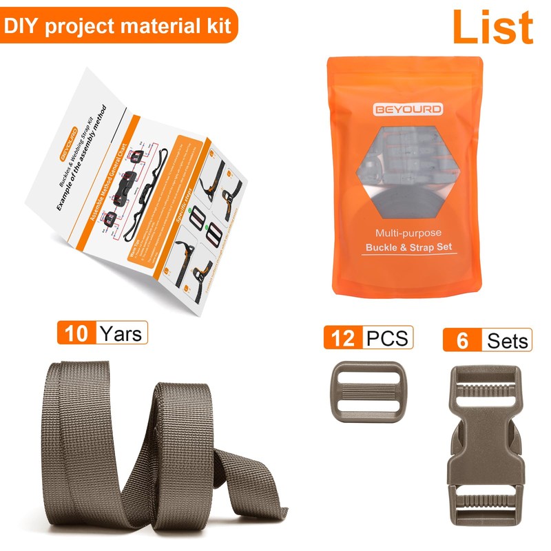 BEYOURD Buckle and Strap Set, 10 Yards Polyester Webbing Strap